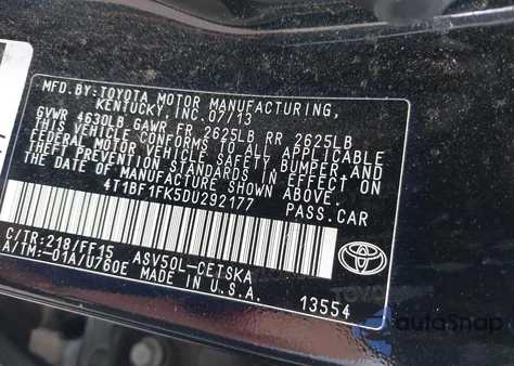 2013 Toyota Camry Se from USA, damaged, VIN 4T1BF1FK5DU292177